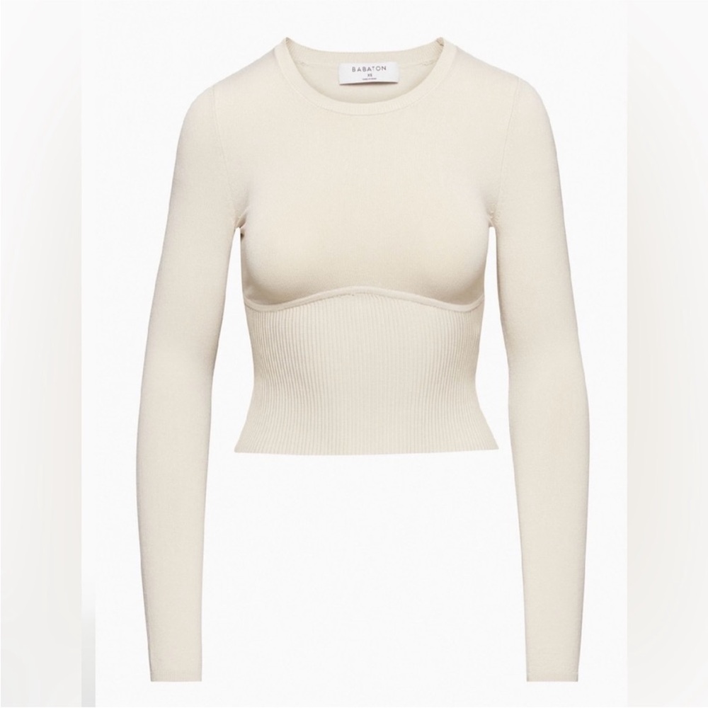 Aritzia Babaton empire sculpt long sleeve top matte pearl small - Picture 2 of 7